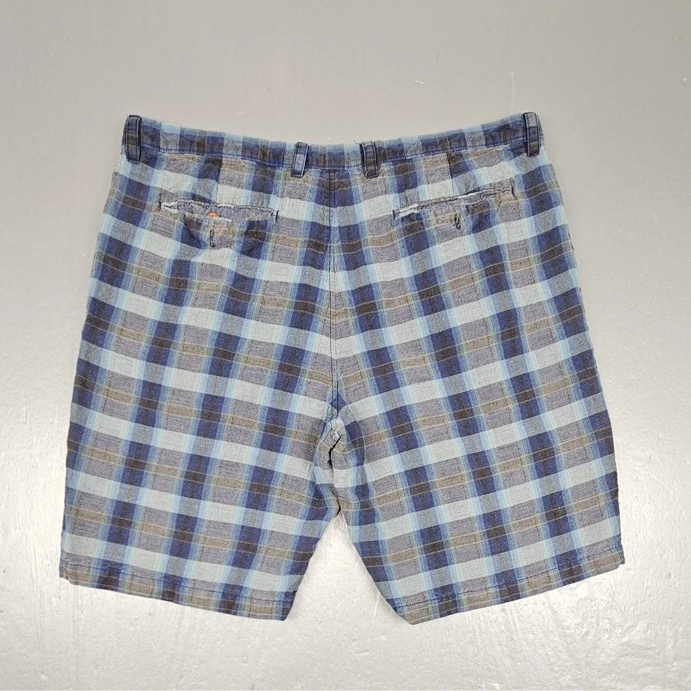 Tommy Bahama Shorts Mens 38 Blue Plaid Linen Tencel Pocket Casual Flat Front
